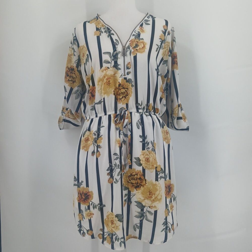 Justify Vertical Striped Floral Print Sleeveless Midi Dress Size L